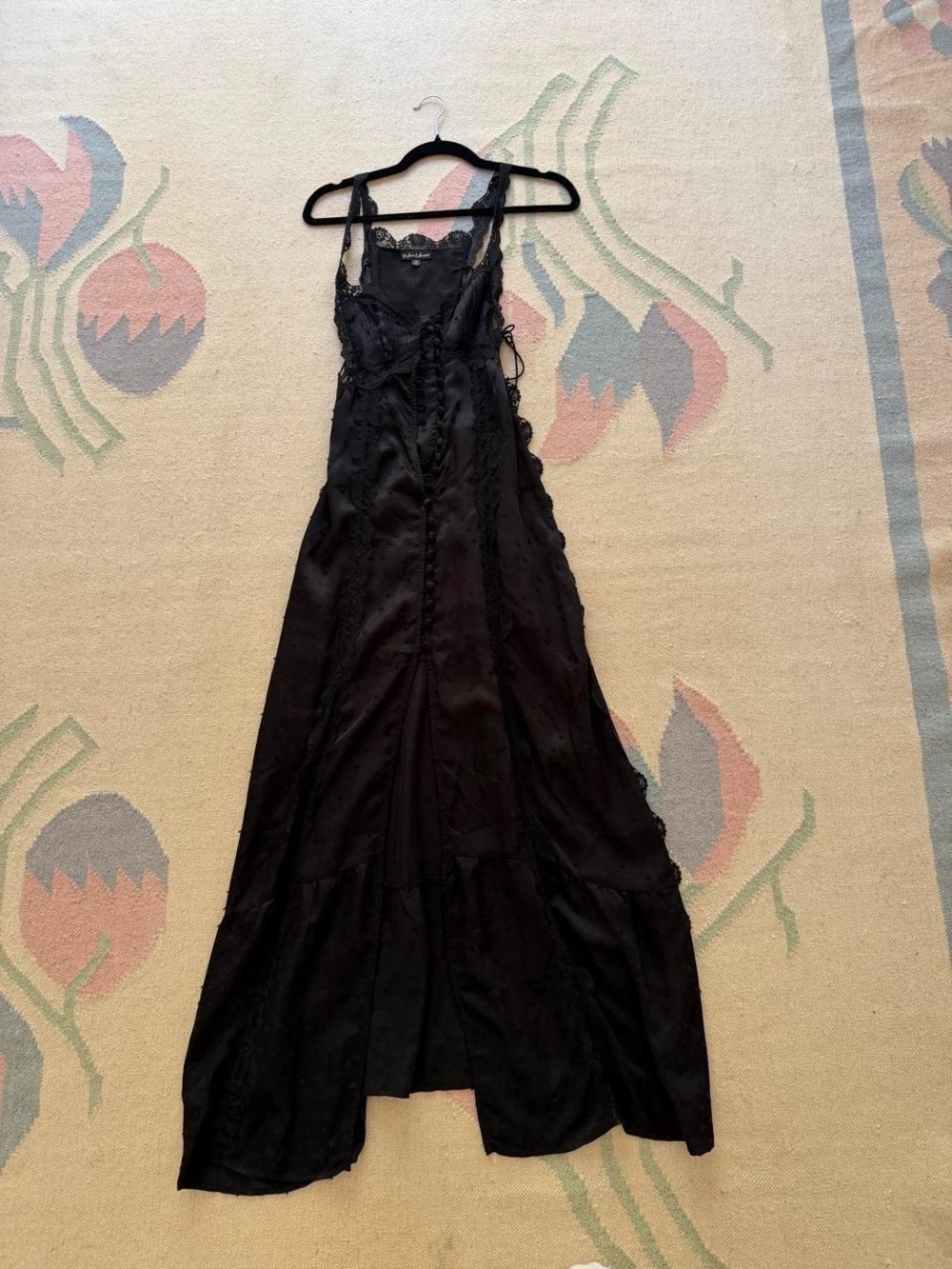 For Love And Lemons Black Lace-Trim Maxi Slip Dress